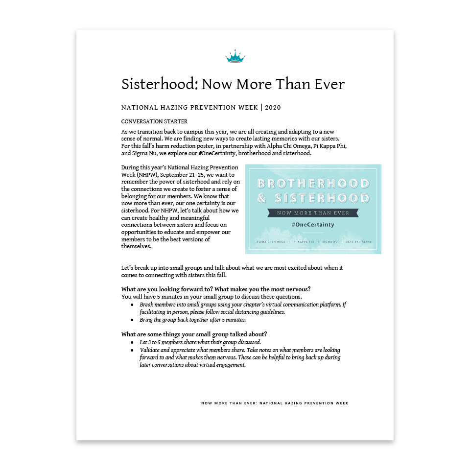 Sisterhood: Now More Than Ever — Conversation Starter PDF