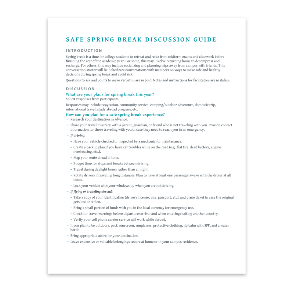 Spring Break the Safe Way  — Conversation Starter